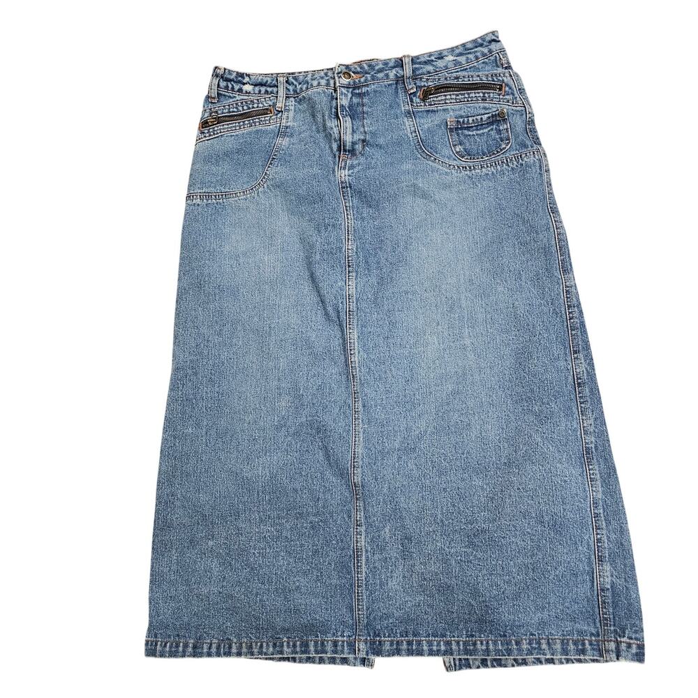 Vintage Cato Blue Denim  Maxi Skirt Split Size 16